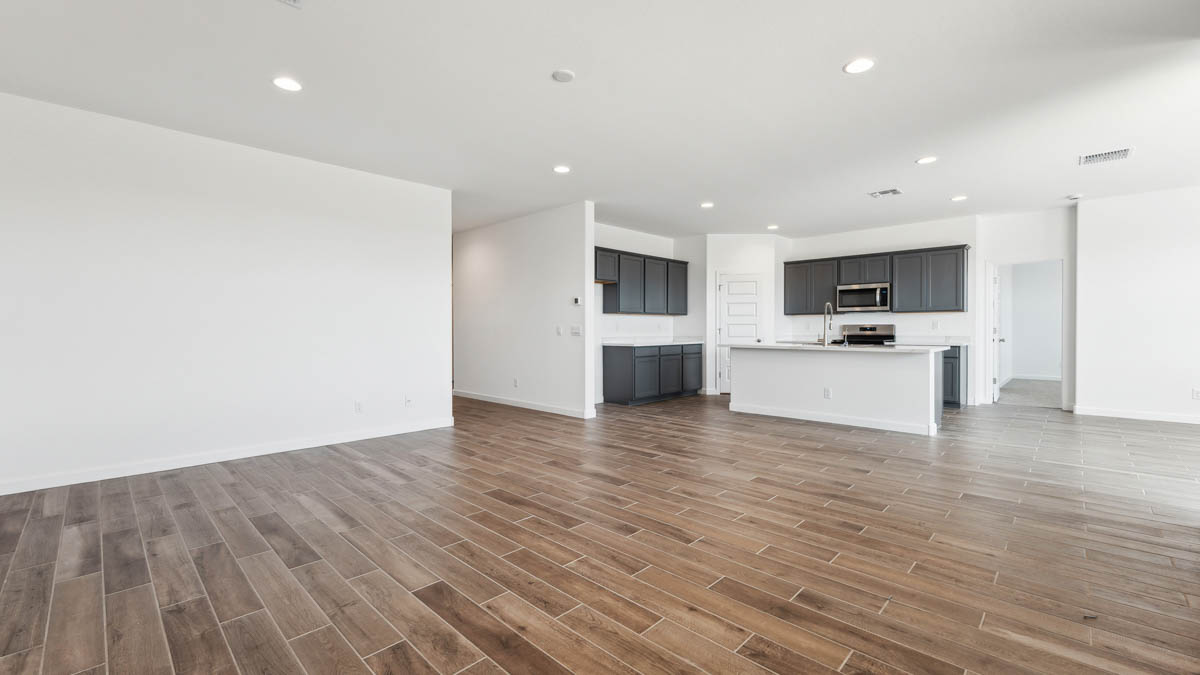 Open concept first floor with the living room, dining room and kitchen next to each other