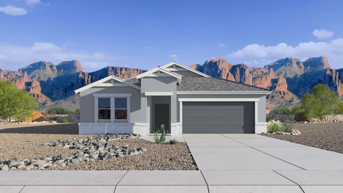 front exterior of a one story home with stucco exterior and a two car garage