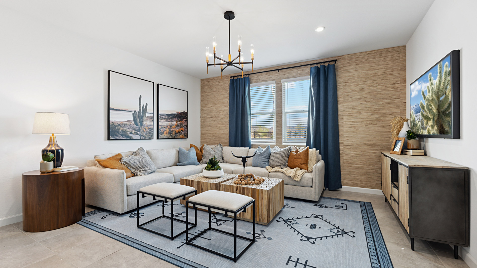 open concept living and dining room