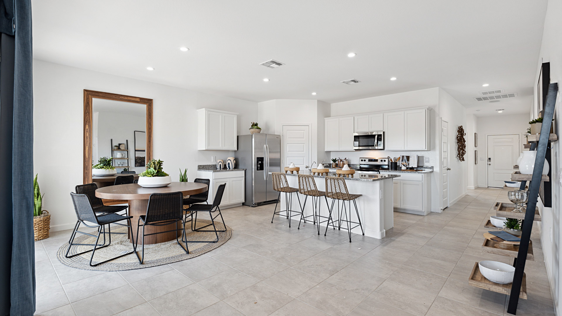open concept living and dining room