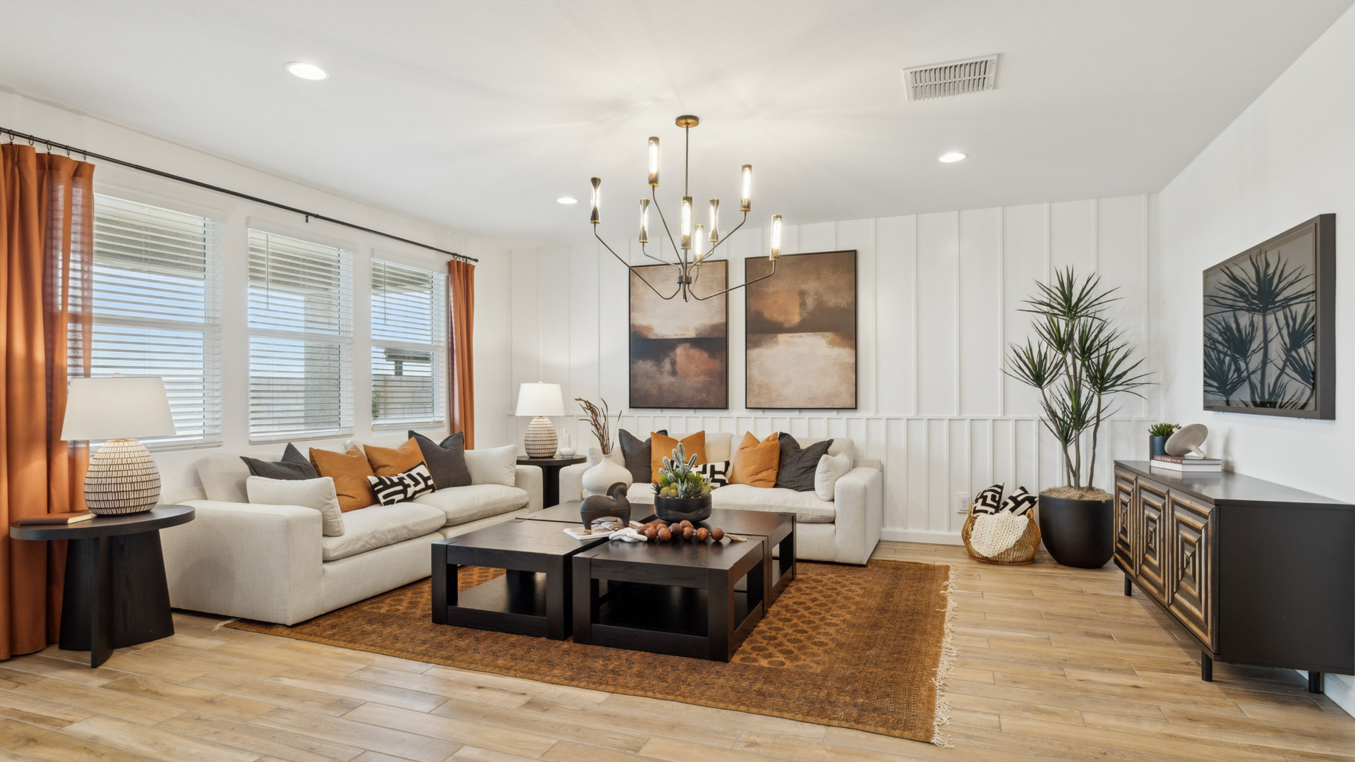 open concept living and dining area