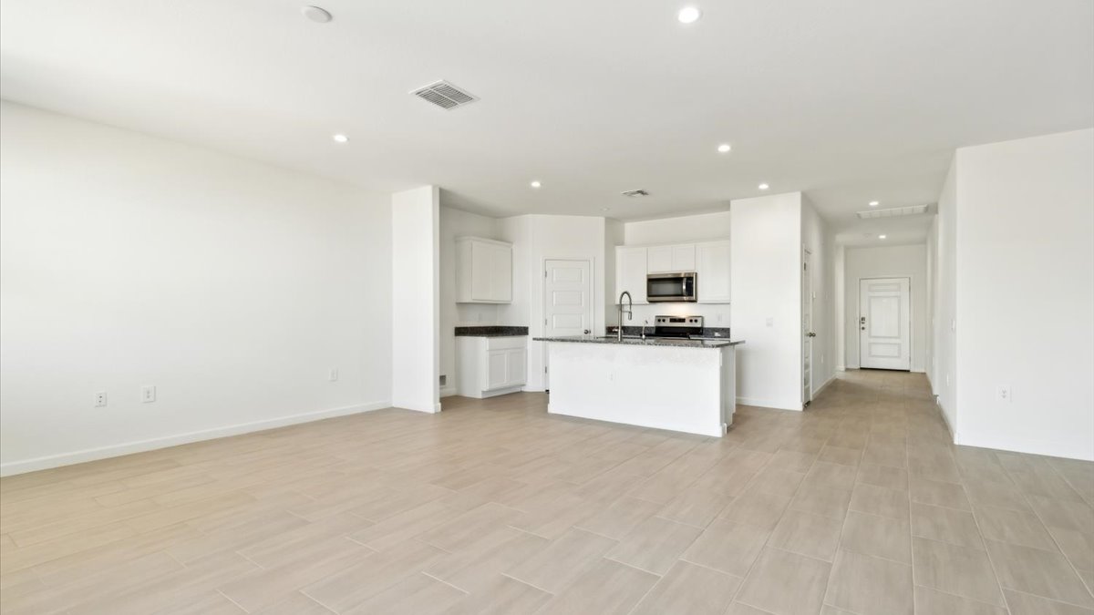 Kitchen and living room.