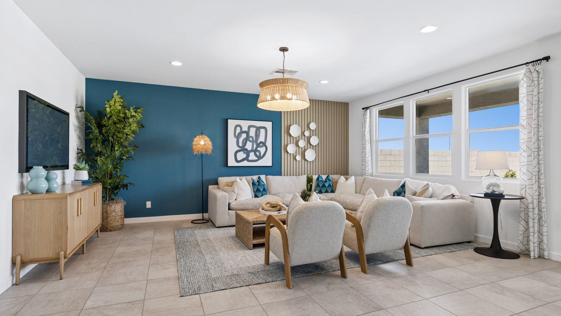 open concept living and dining