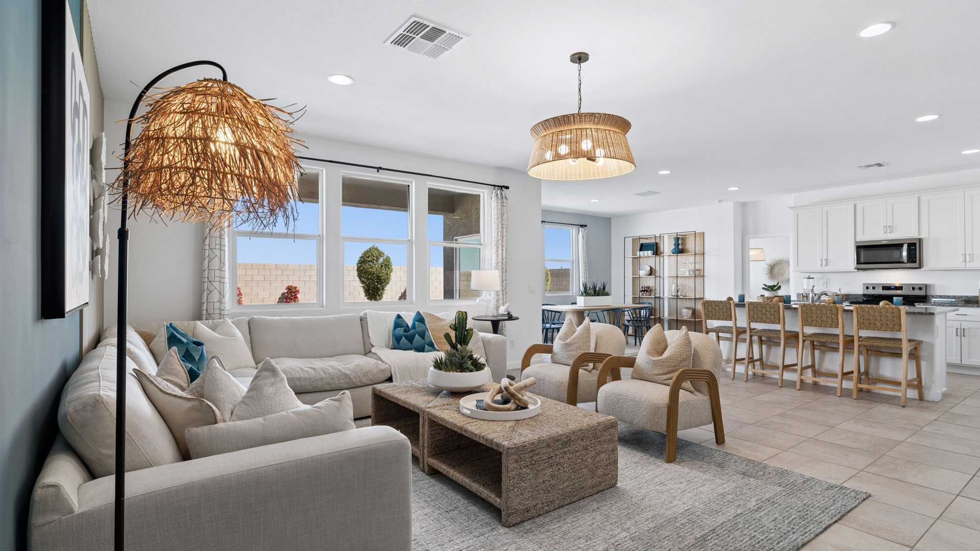 open concept living and dining
