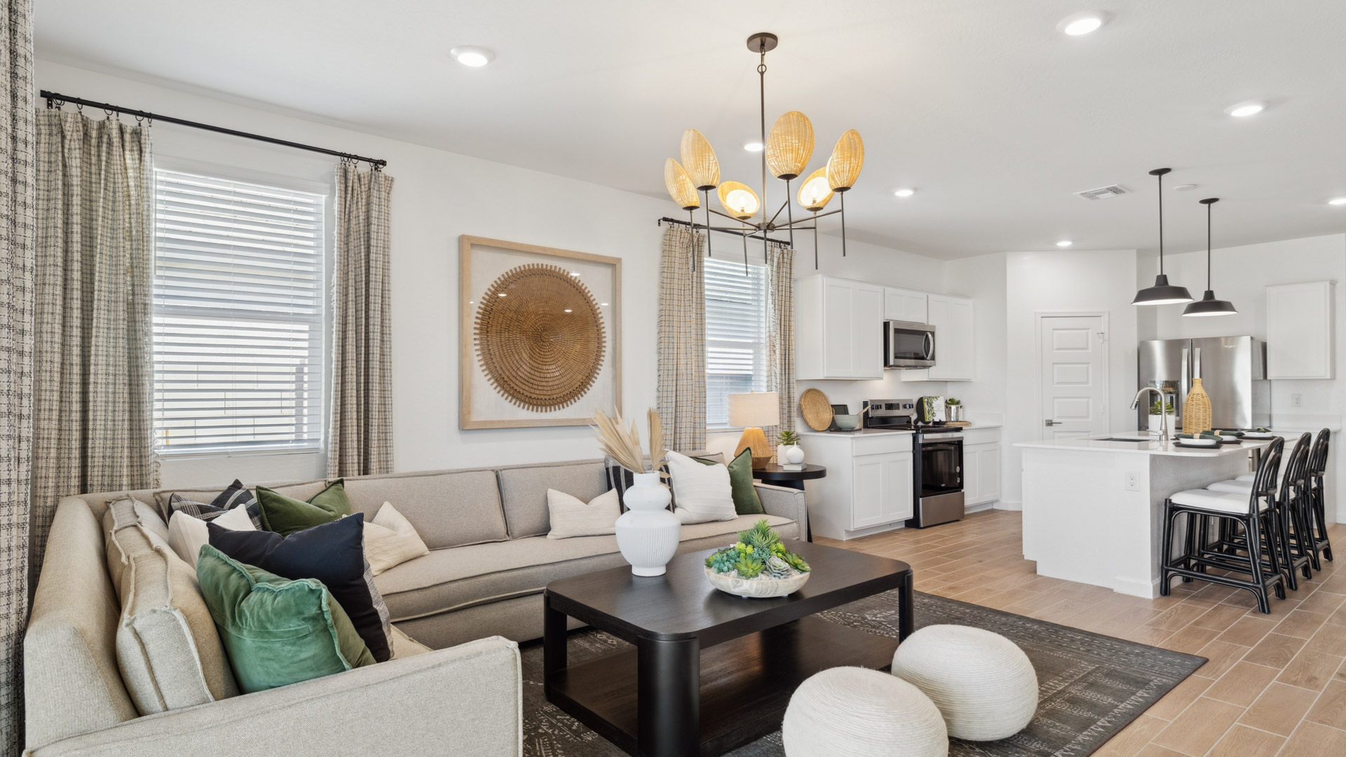 open concept living and dining