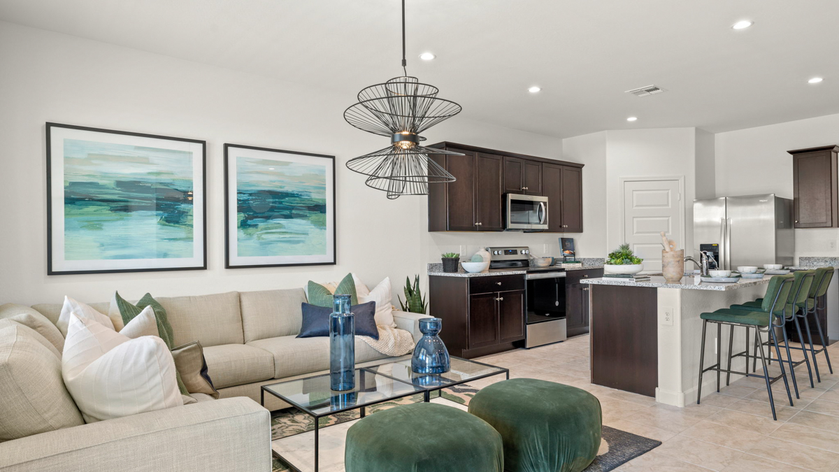open concept living and dining area