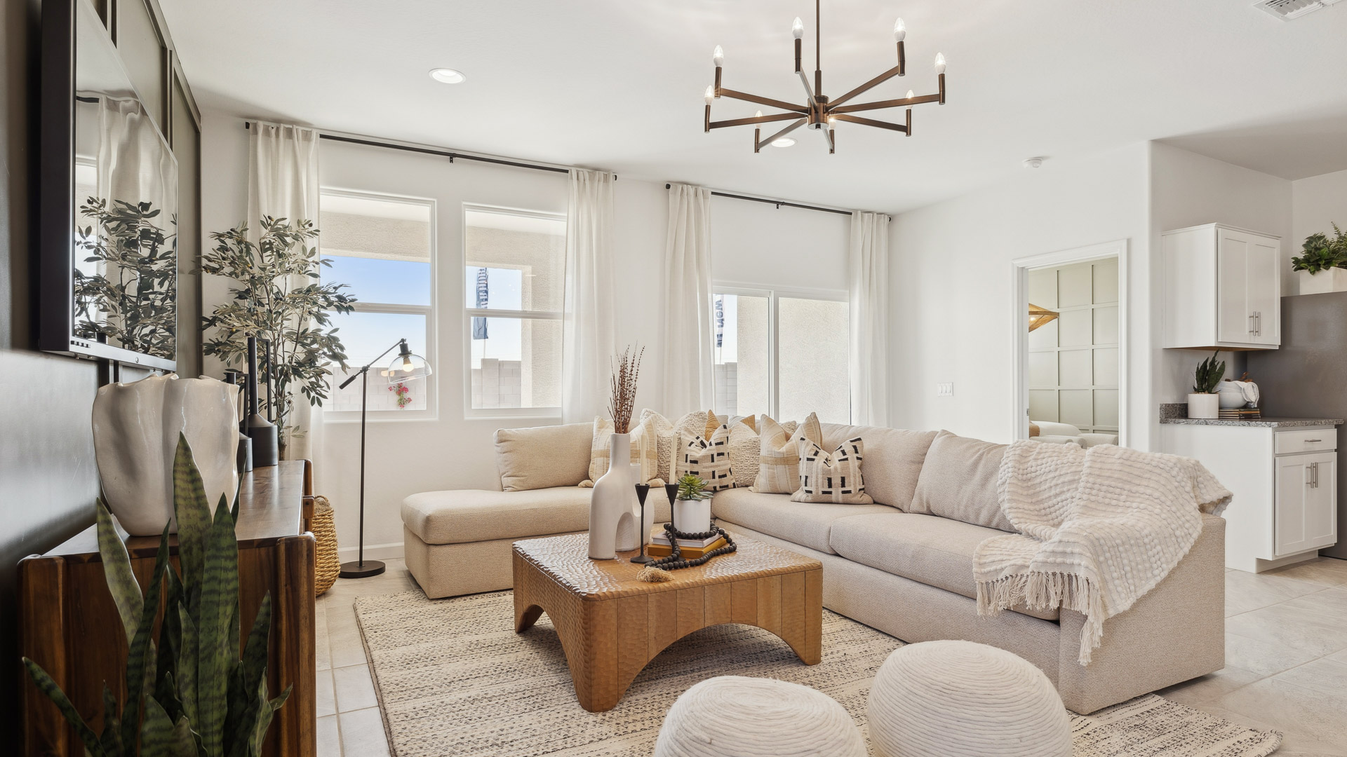 open concept living and dining area
