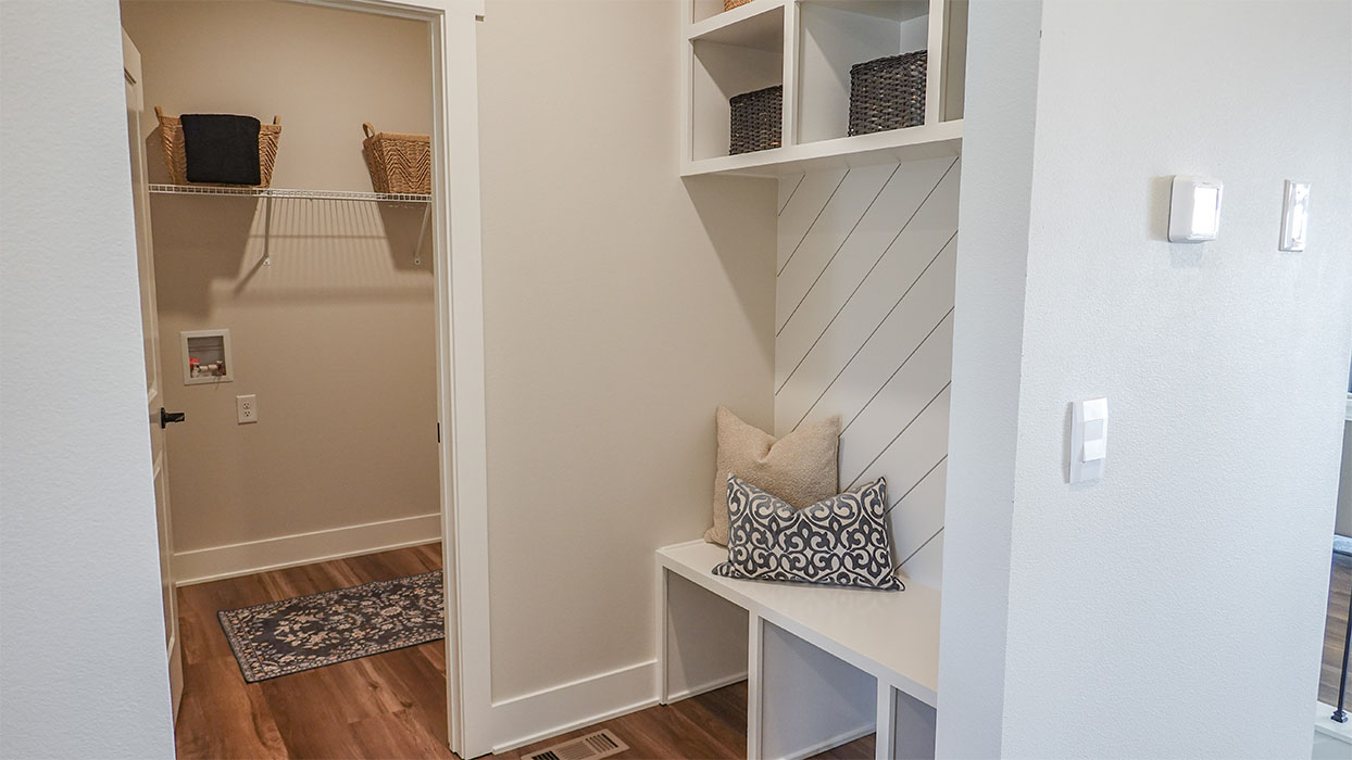 hallway with built in bench