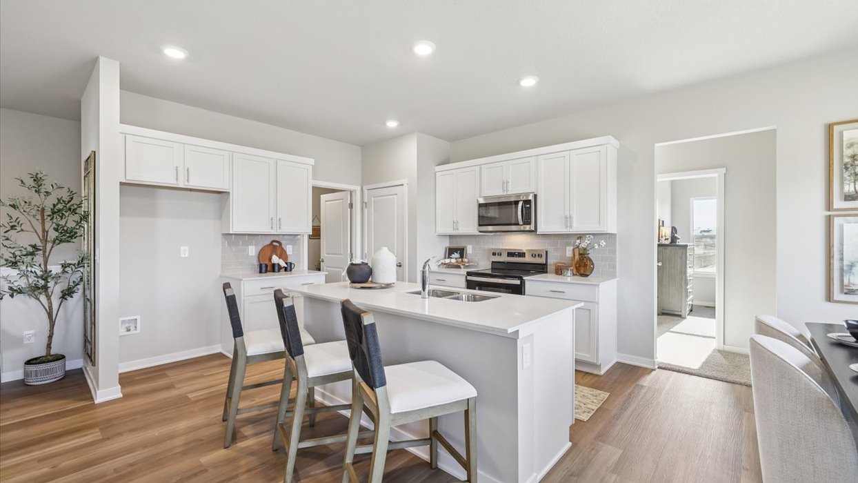reagan kitchen with white cabinets and island and stainless-steel appliances
