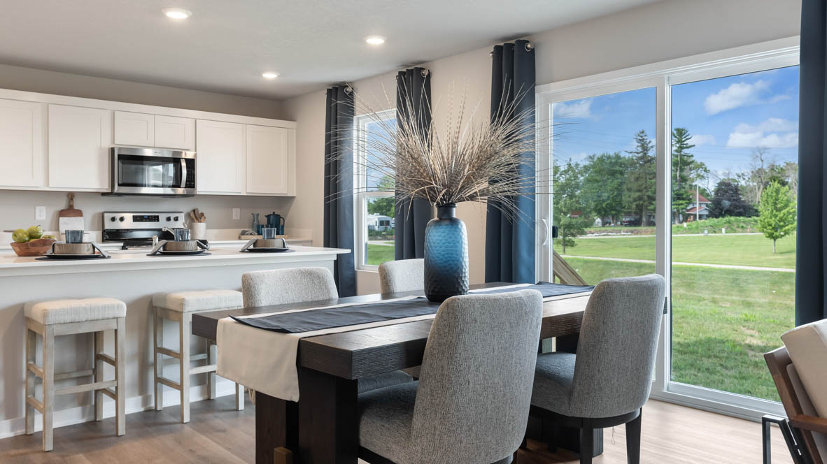dining area next to sliding glass doors