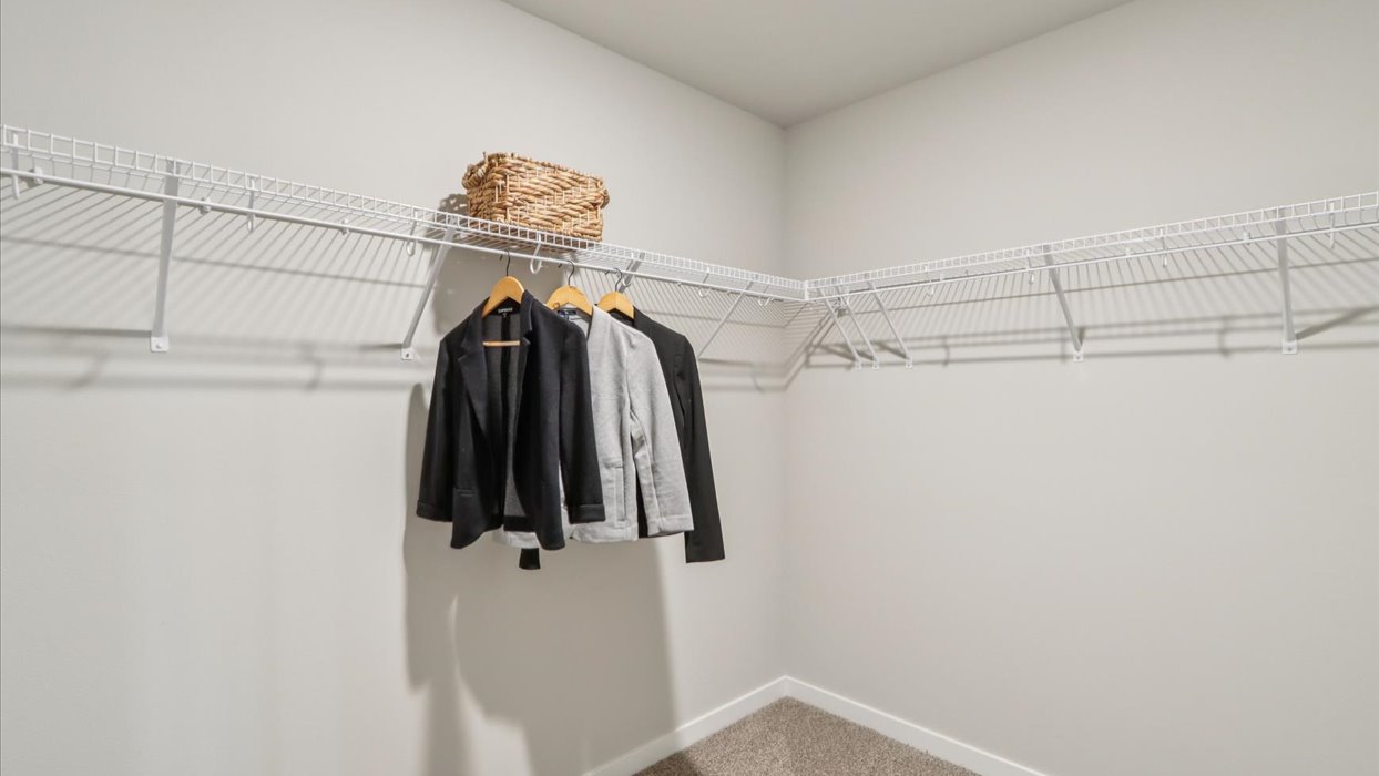 walk-in closet with white shelving
