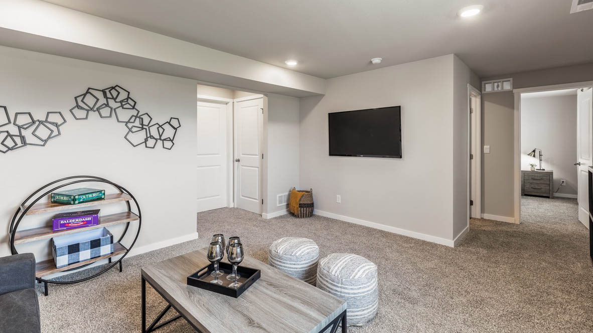 Finished basement living area with comfortable seating space and flexible room for entertaining or relaxing.