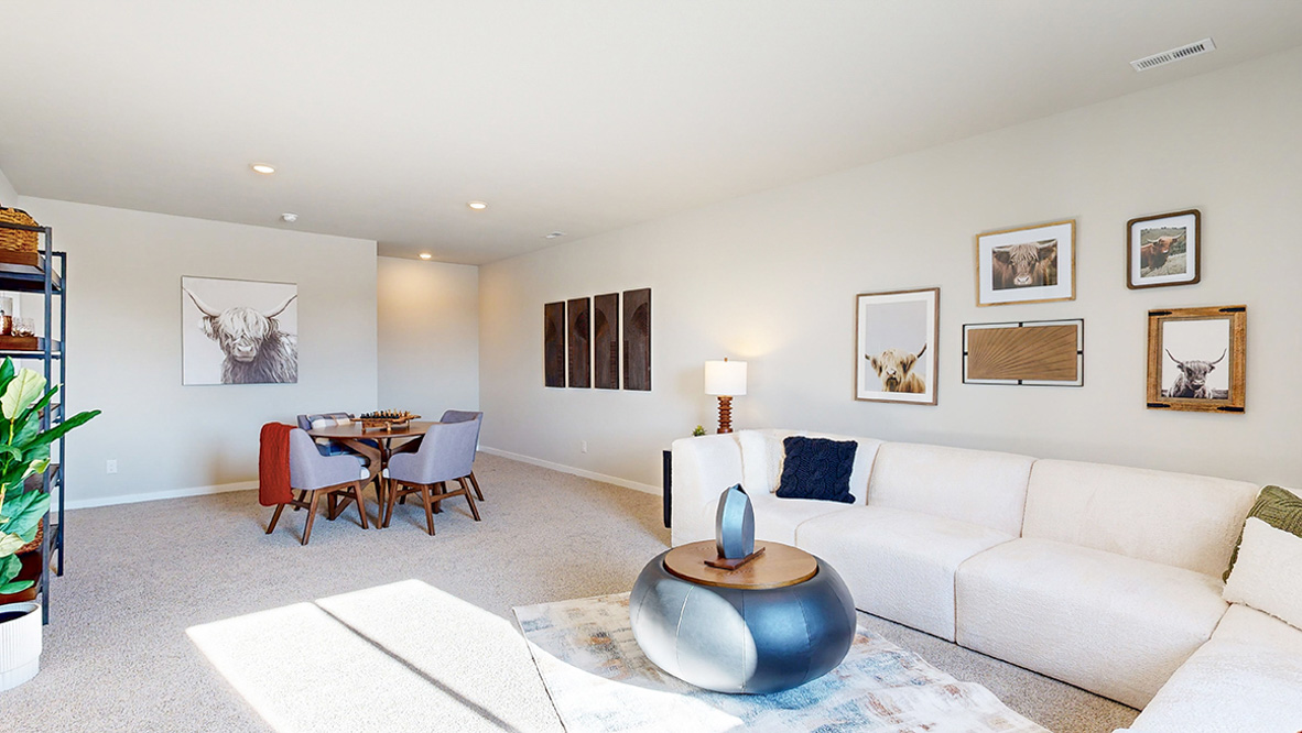 Finished basement living area with comfortable seating space and flexible room for entertaining or relaxing.