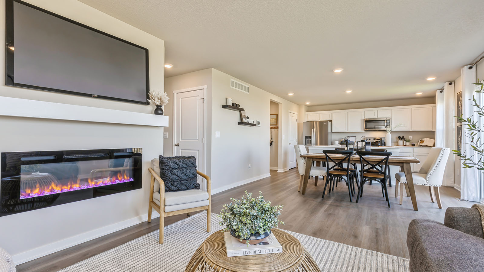 Open Concept Living Room With Electric fireplace