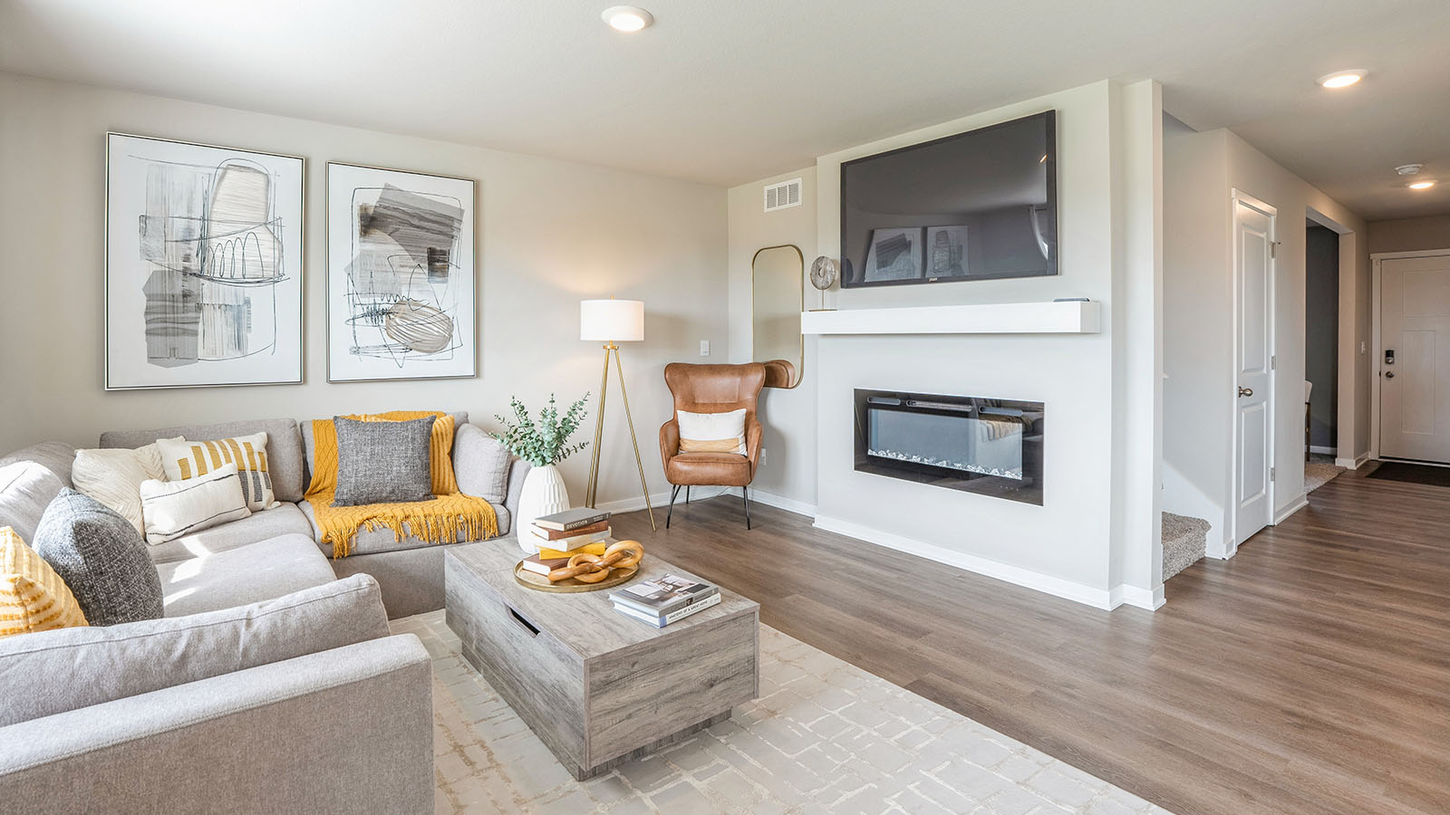 Open Concept Living Room With Electric fireplace
