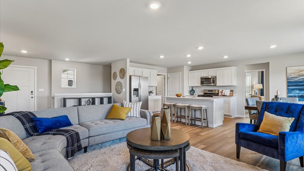 Open concept living room with electric fireplace