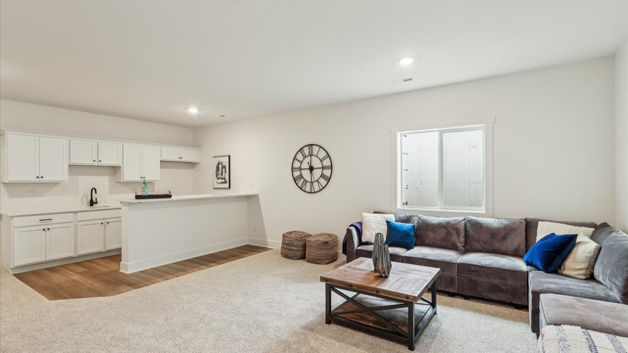 Your basement adds multi-use design, windows, wet bar, and access to a bedroom and family bathroom