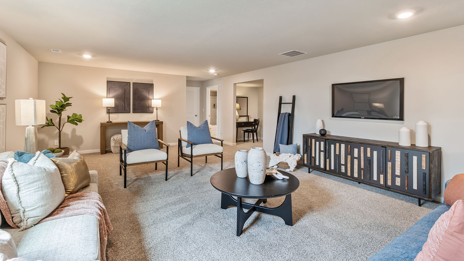 reagan finished basement with furniture