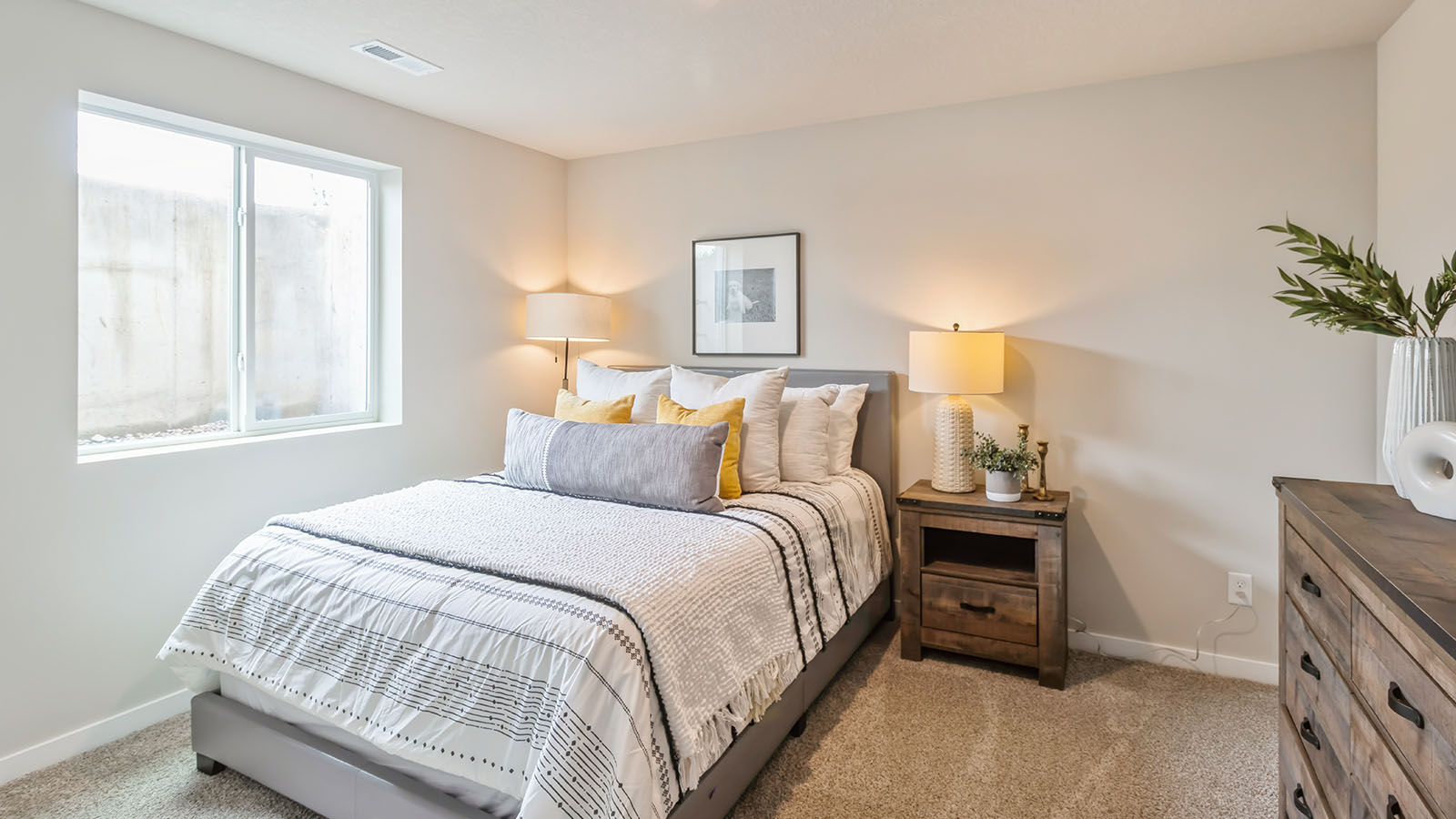 bedroom in basement with egress window