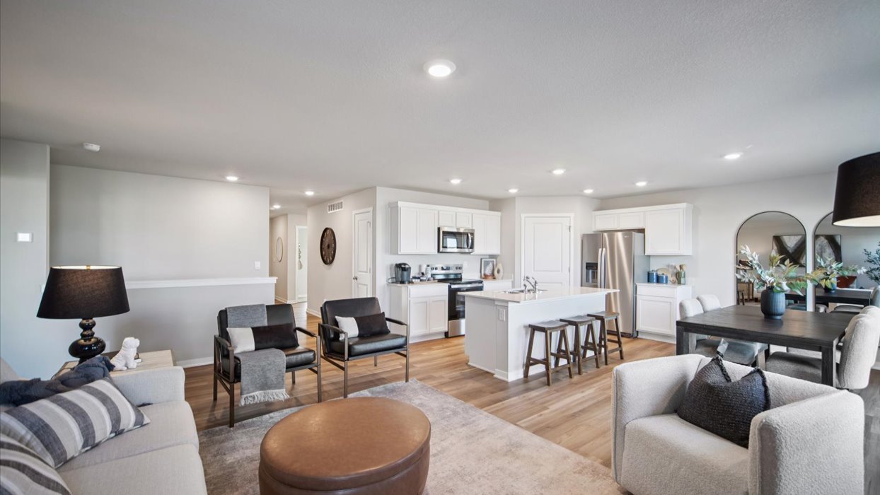Open concept living room with electric fireplace