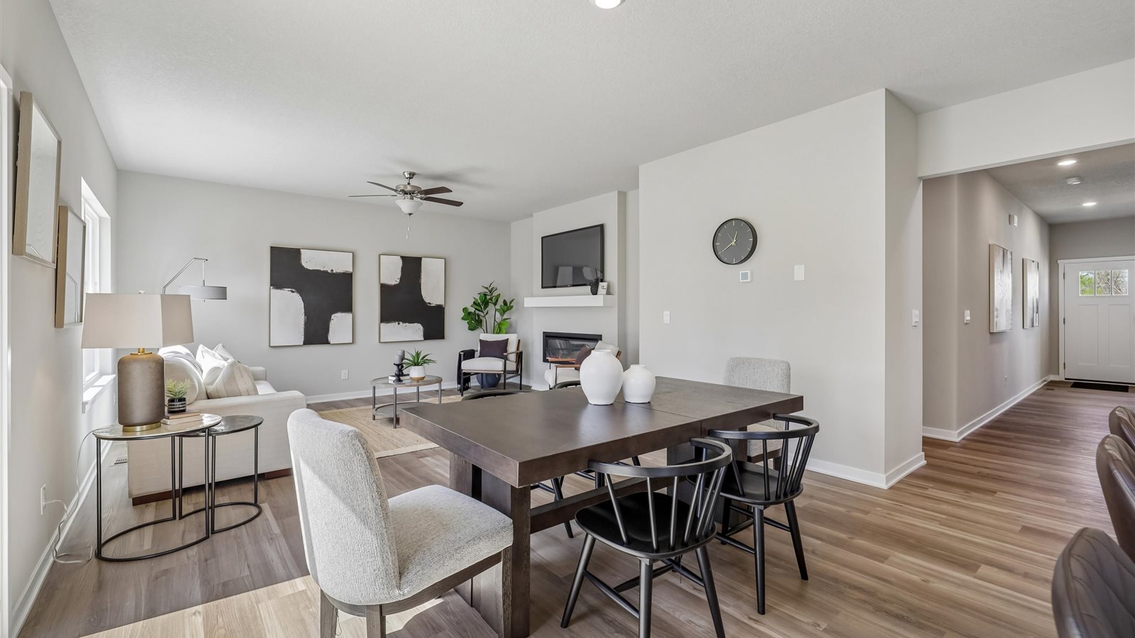 Open concept dining space with access to backyard