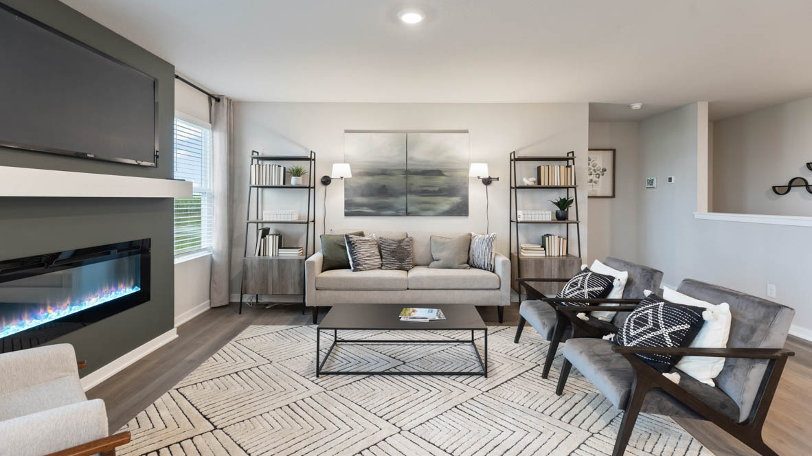 Open Concept Living Room With Electric fireplace