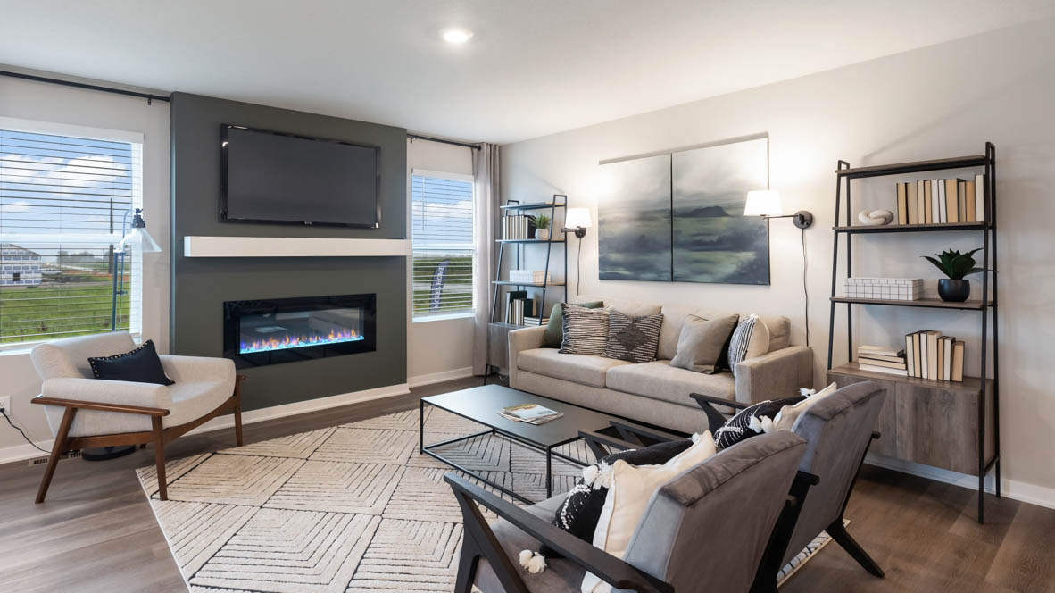 Open Concept Living Room With Electric fireplace