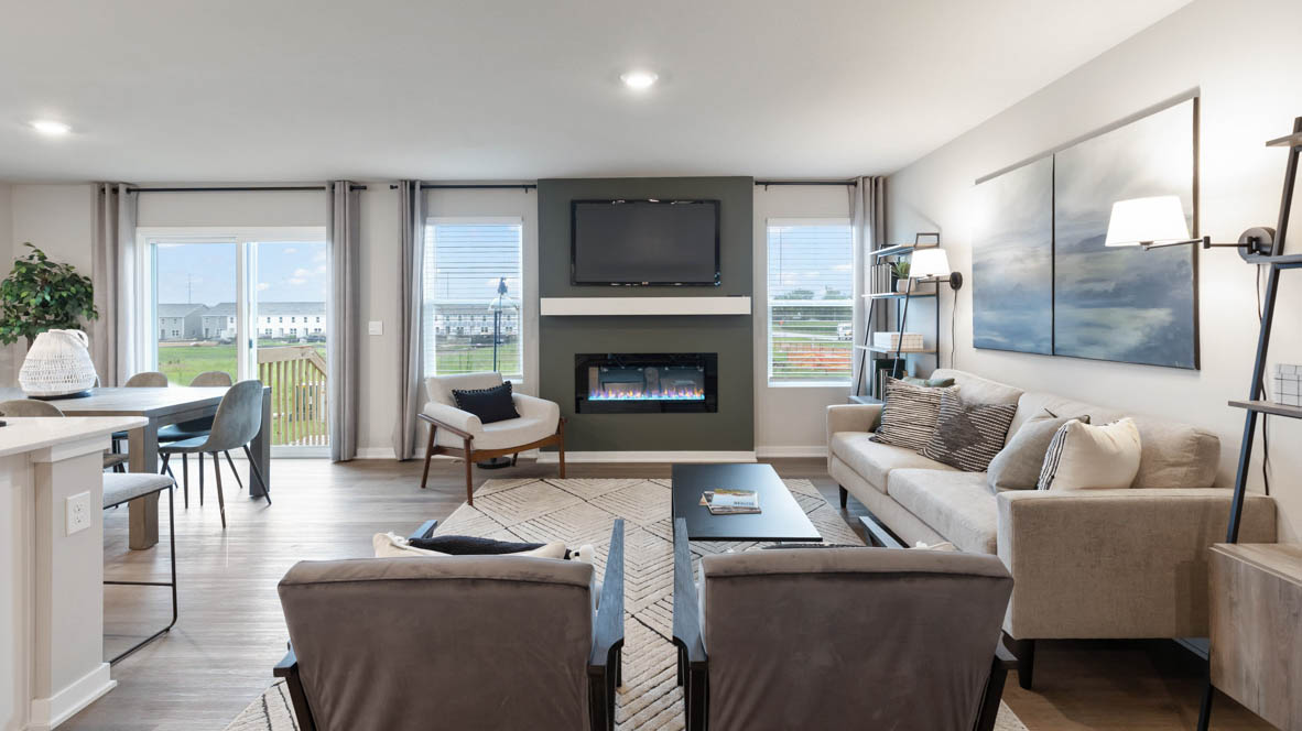 Open Concept Living Room With Electric fireplace