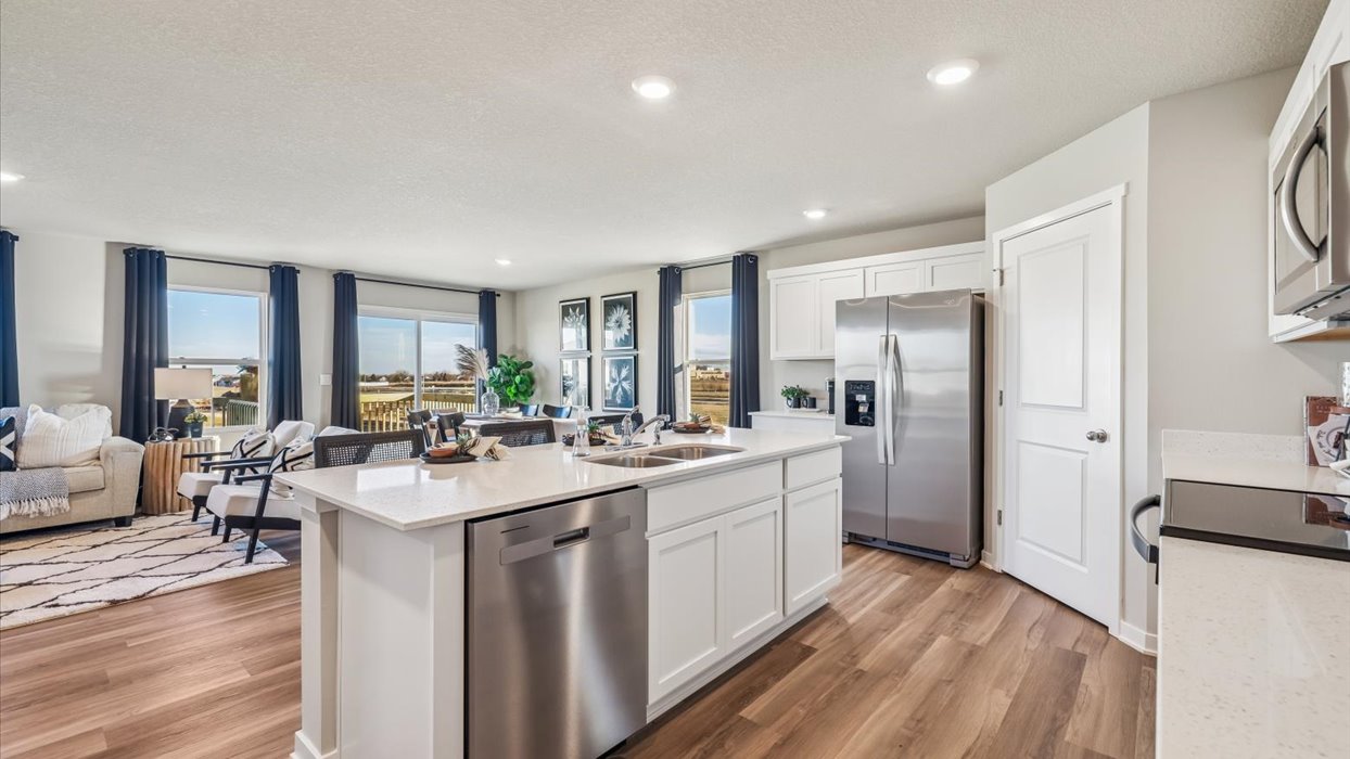 neuville kitchen with white cabinets and island