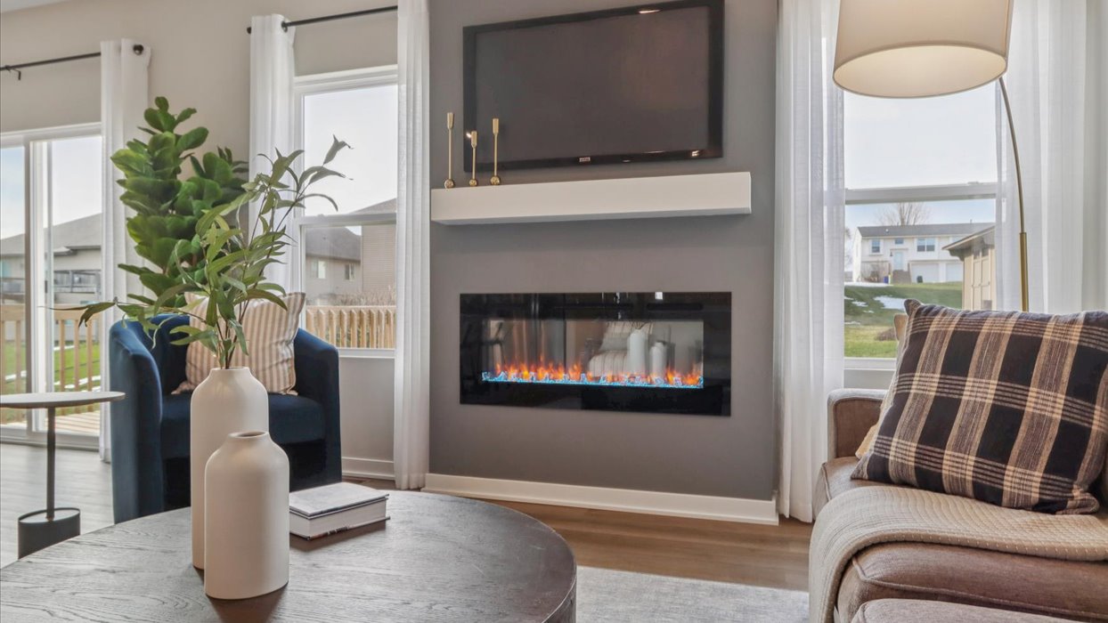 Open Concept Living Room With Electric fireplace