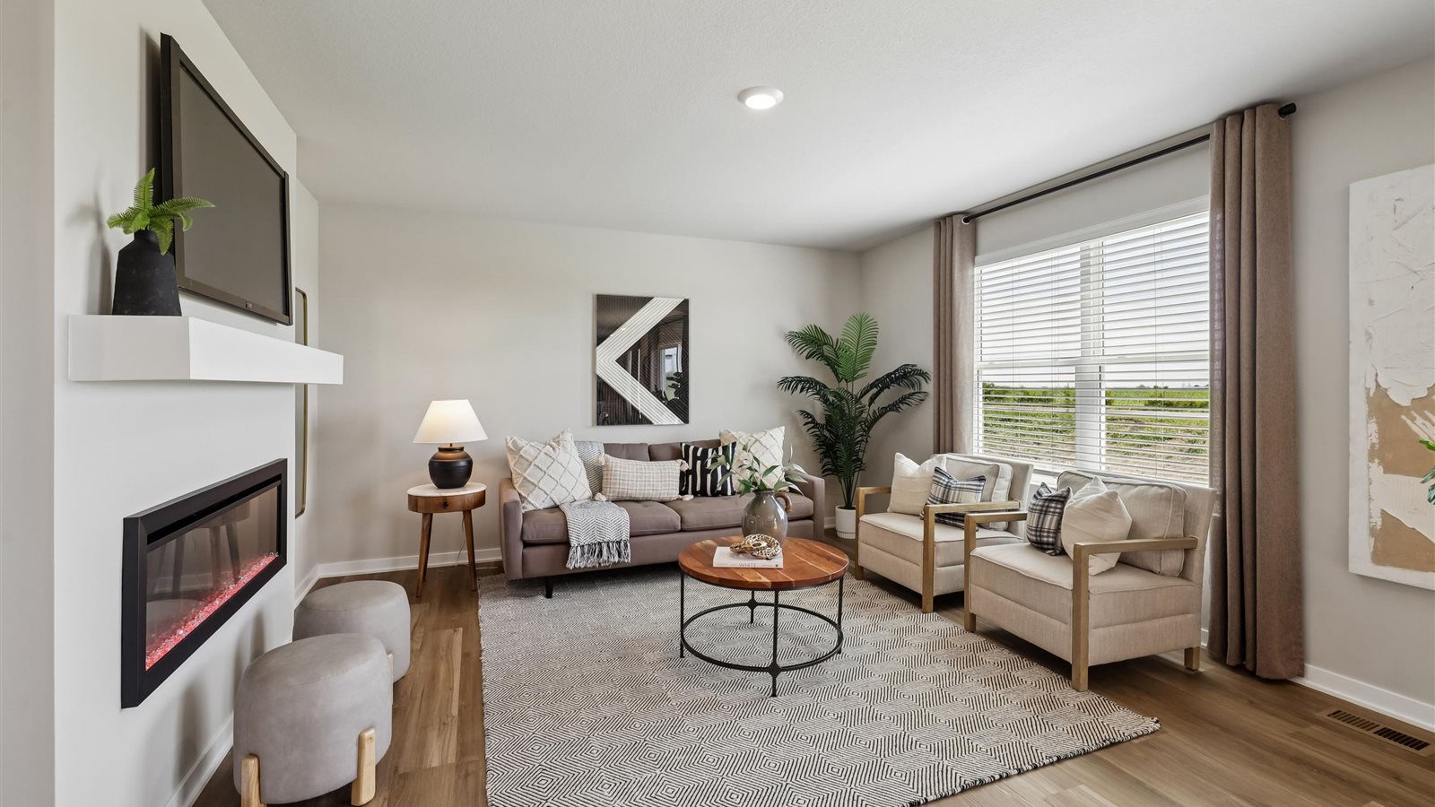 Open Concept Living Room With Electric fireplace