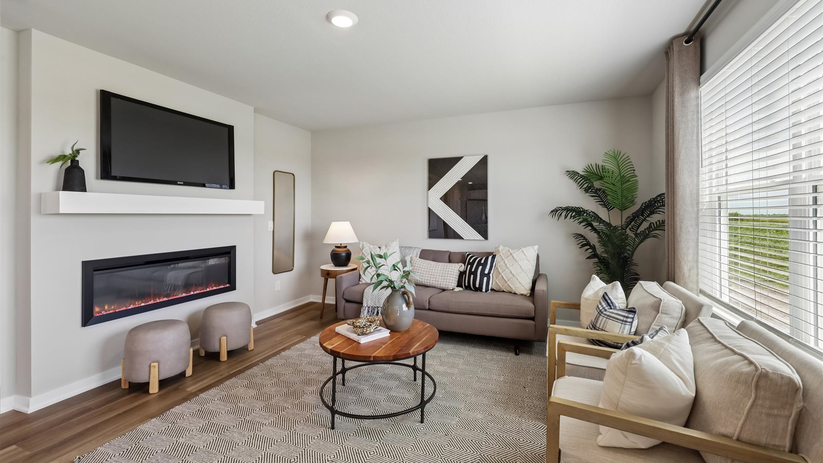 Open Concept Living Room With Electric fireplace