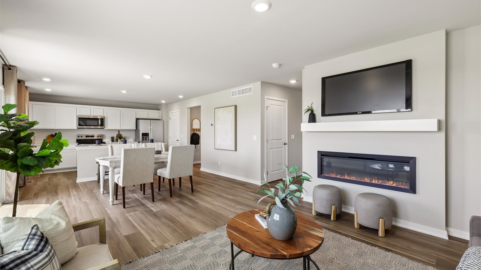 Open Concept Living Room With Electric fireplace