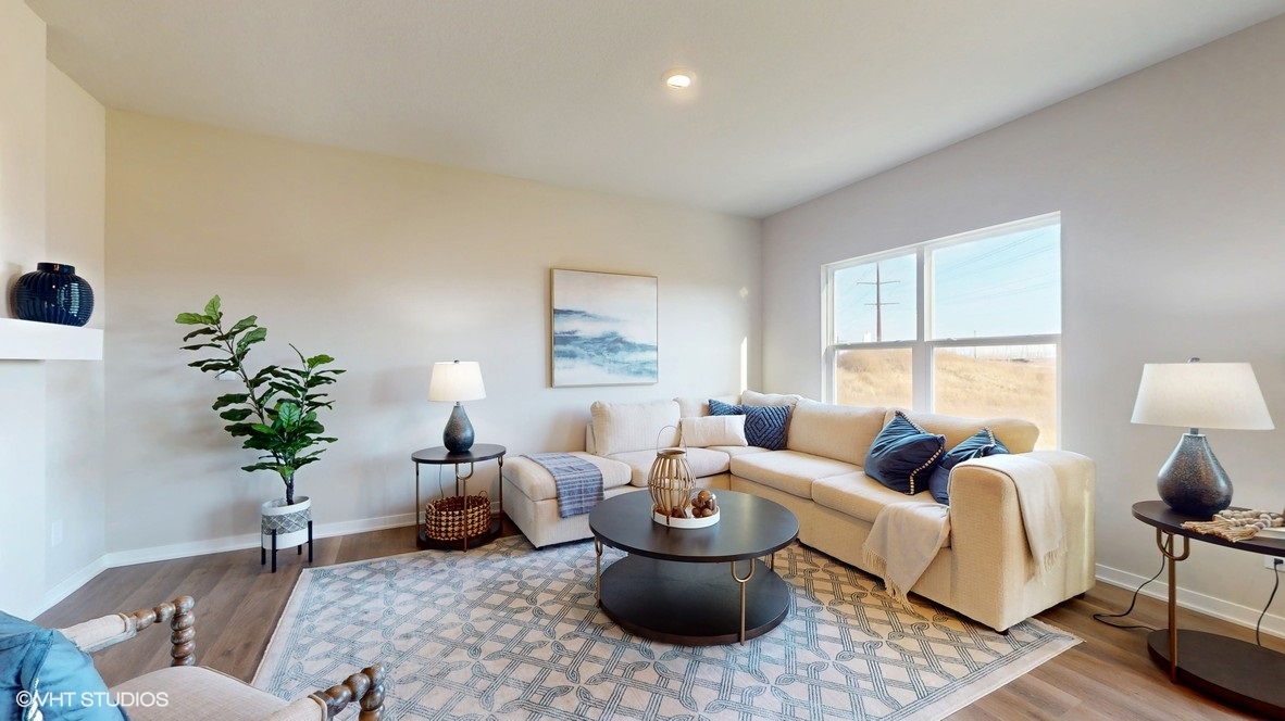 bright living room with large window