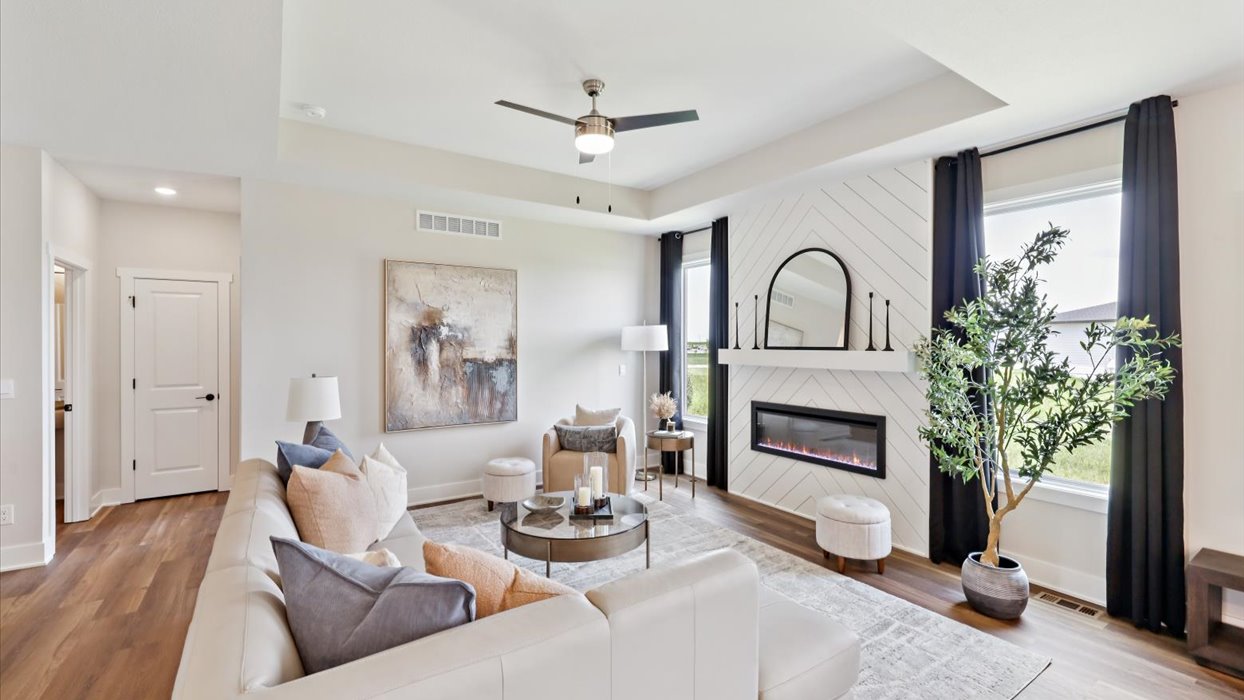 madison living room with electric fireplace