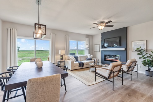 Open concept floor plan with dining room and living room