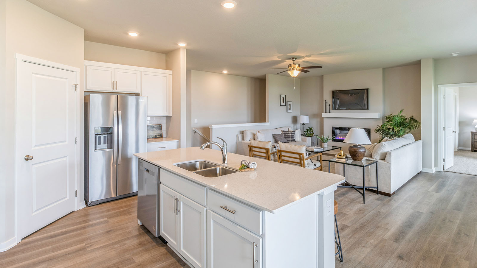 Kitchen island overlooking living room