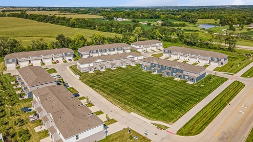 Aerial of new construction townhomes