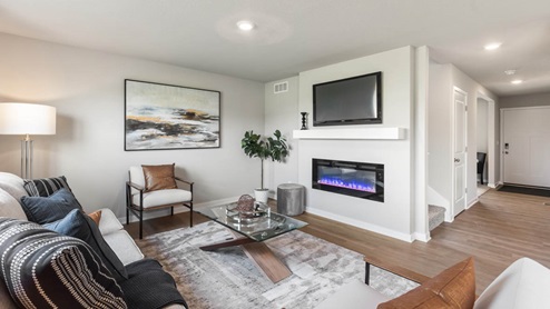 spacious living room showing entryway