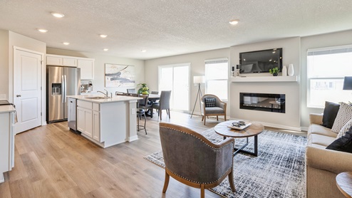 Open concept floor plan showing living room and kitchen