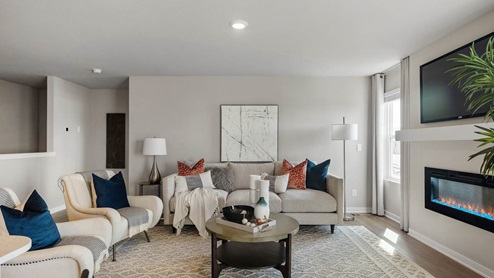 Living room with large area rug and couch