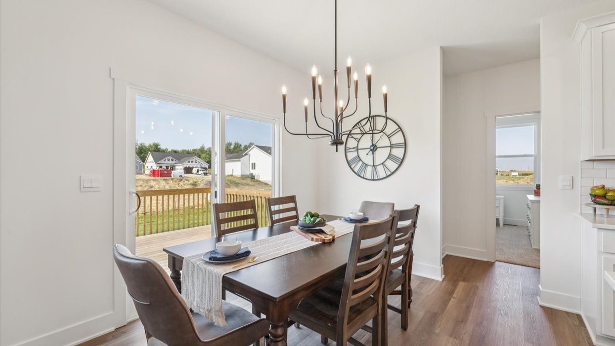 dining room table with chandelier