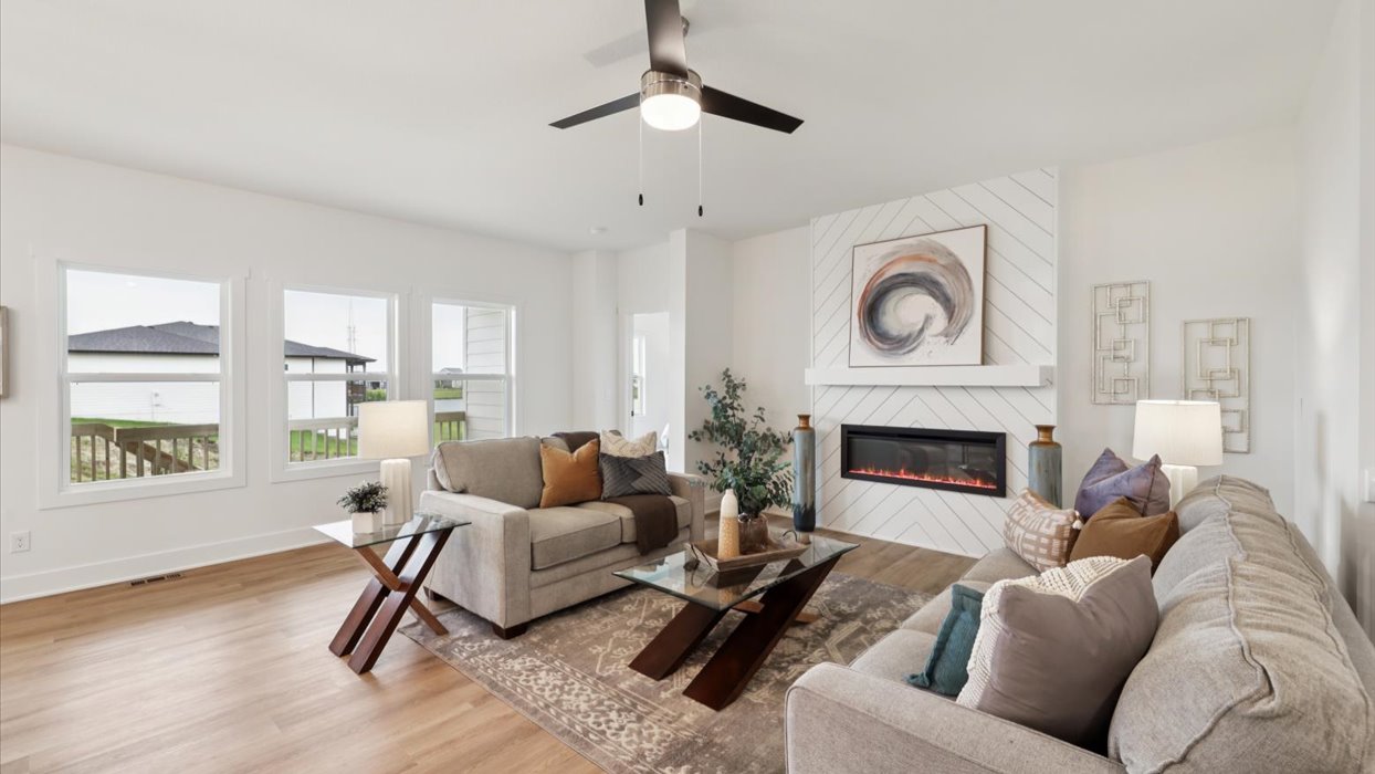 Fairfield Plan, The Horton Series at Stratford Crossing electric fireplace living room view