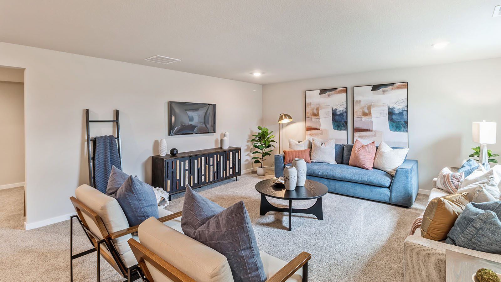 Finished basement in the lower level of the home