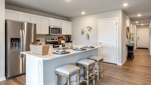 Modern kitchen with view of front door
