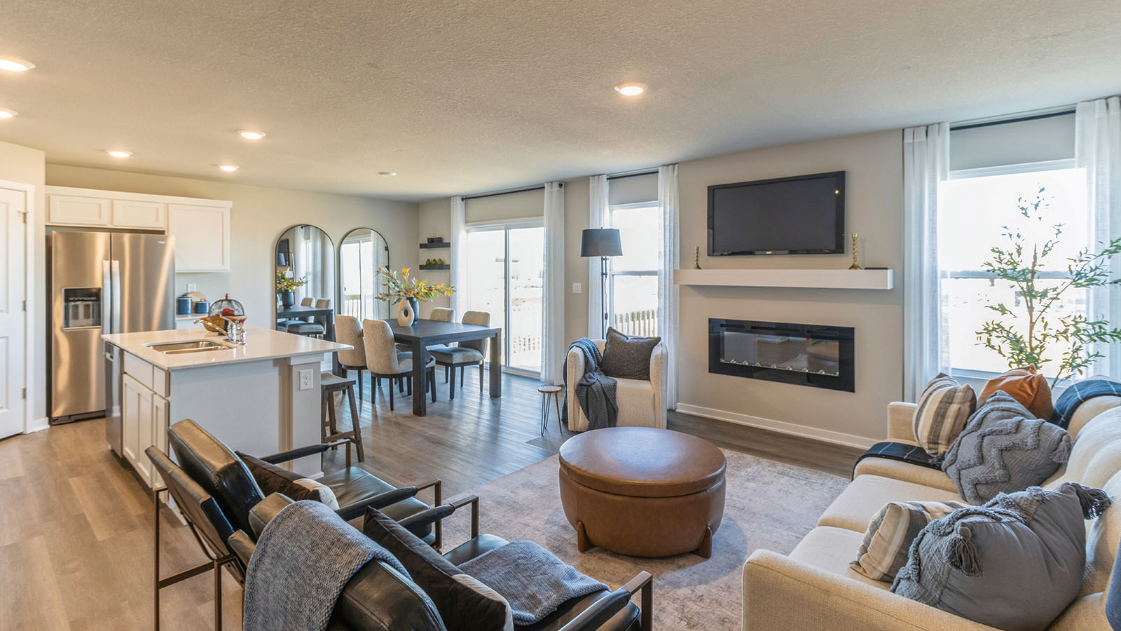 Spacious living room and dining room with windows for lots of natural light