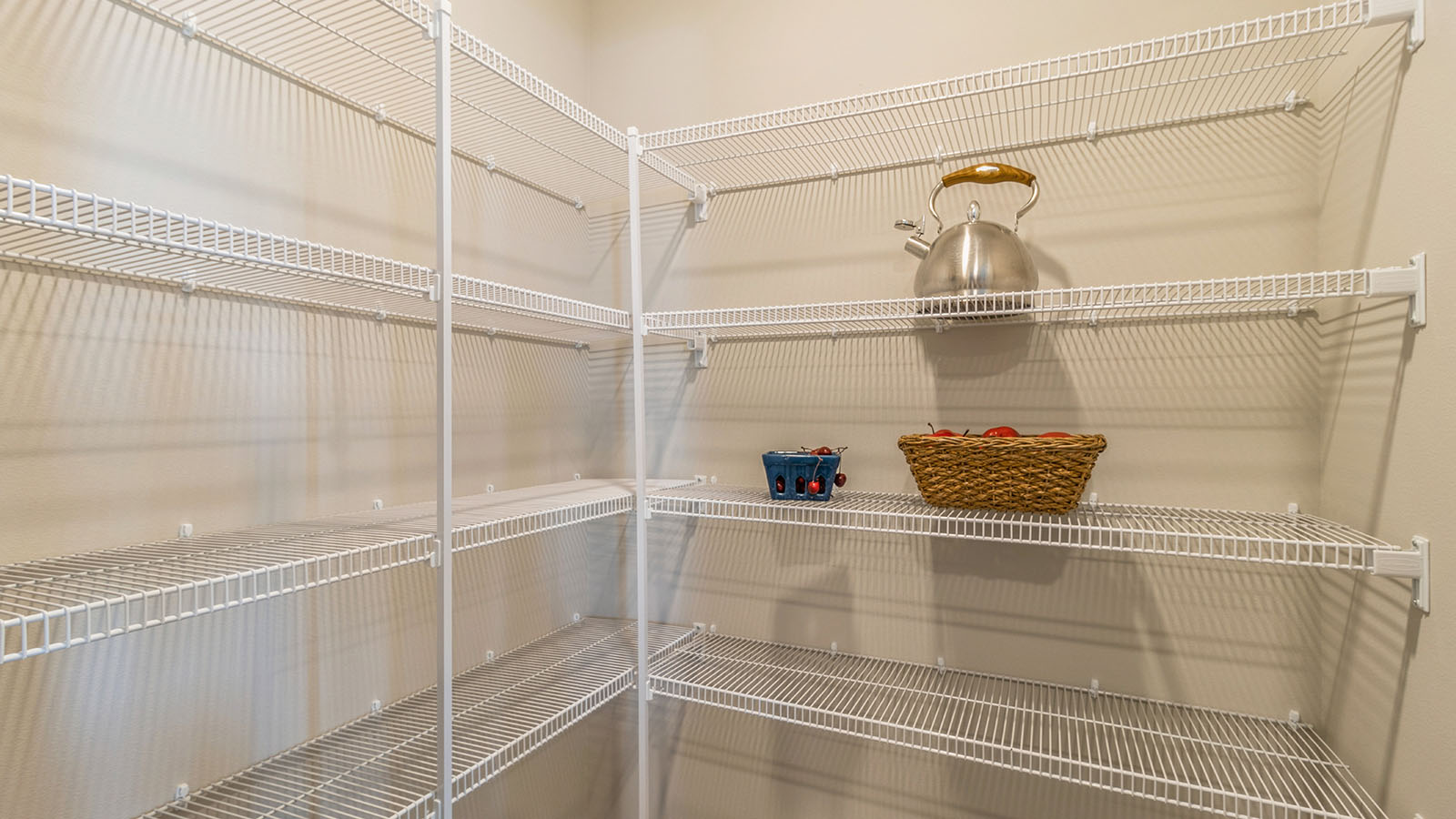 Walk-in pantry with attached shelving