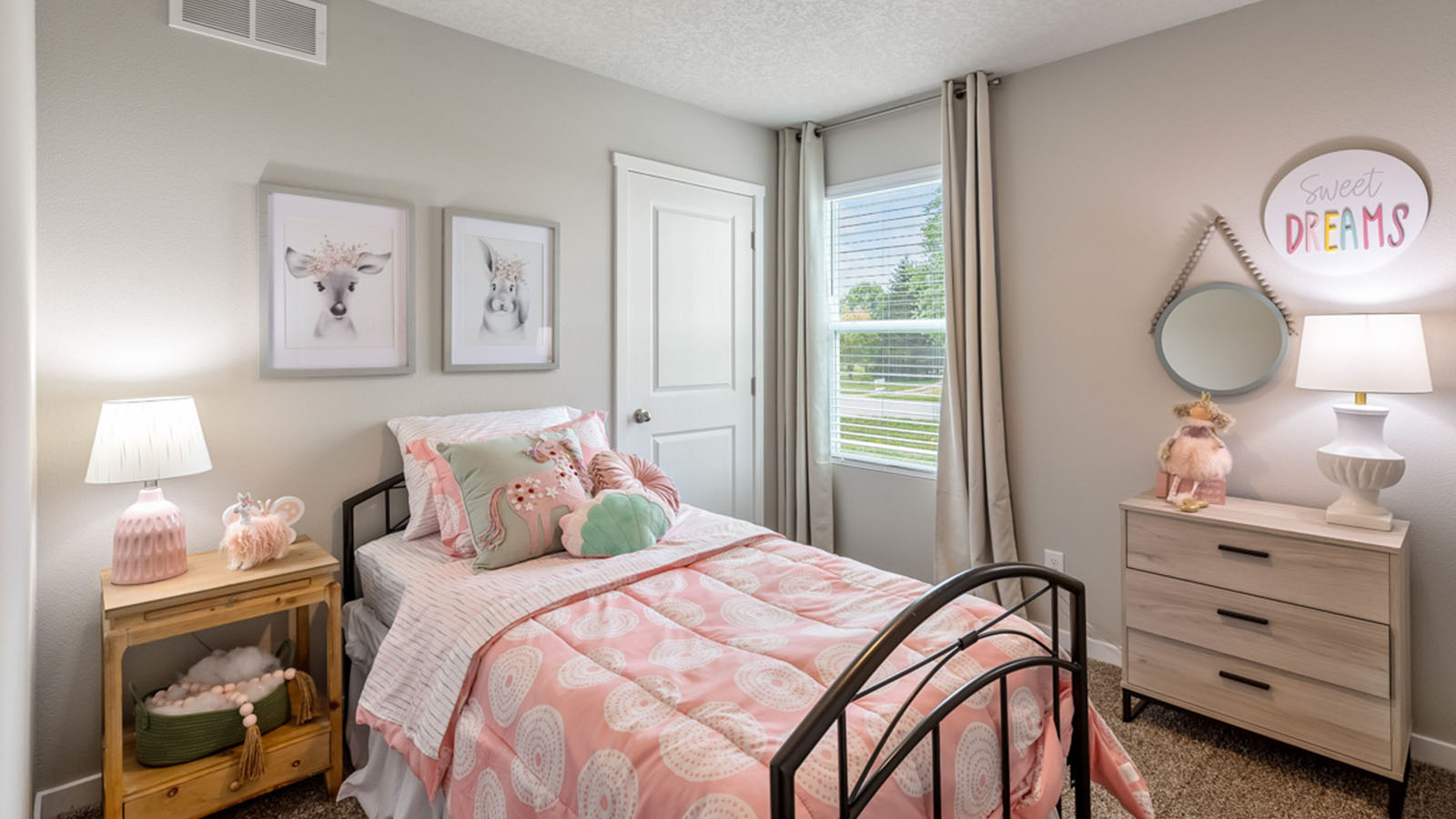 Third bedroom with window and pink bed