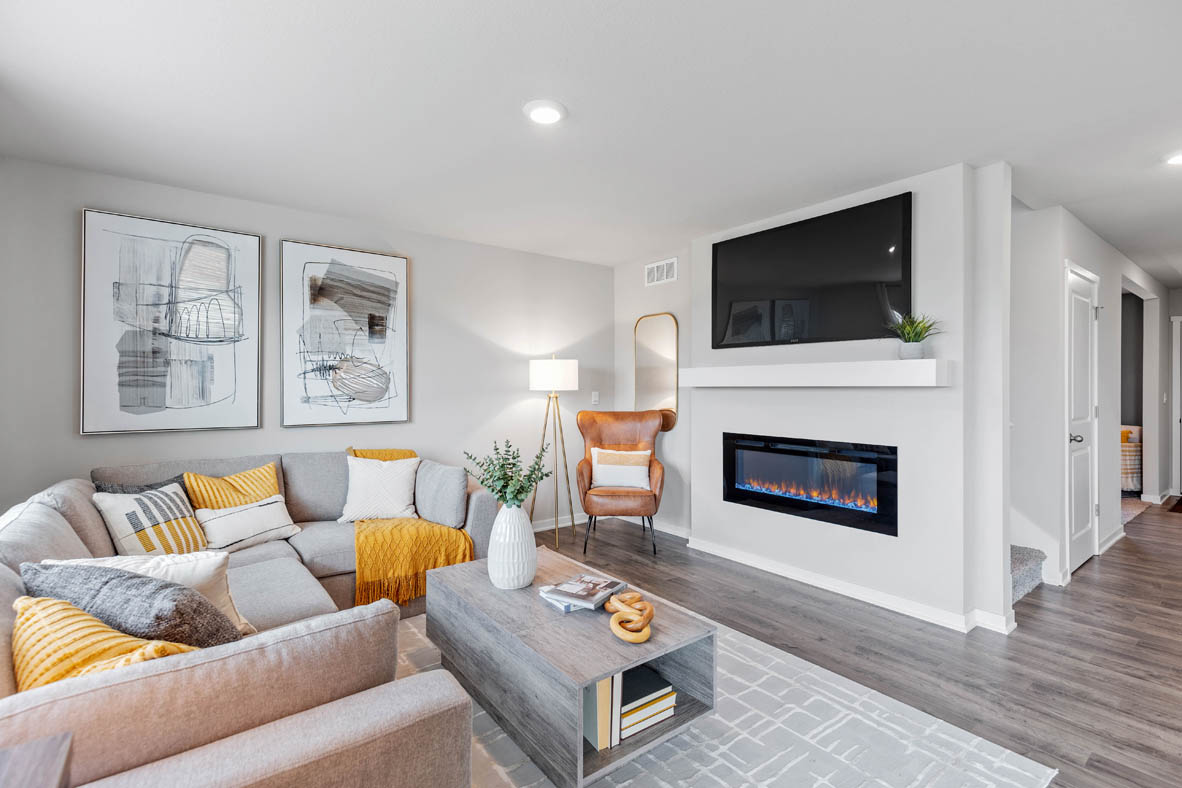 Living room with fireplace and couch