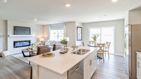 Open concept floor plan showing kitchen and living room and dining area